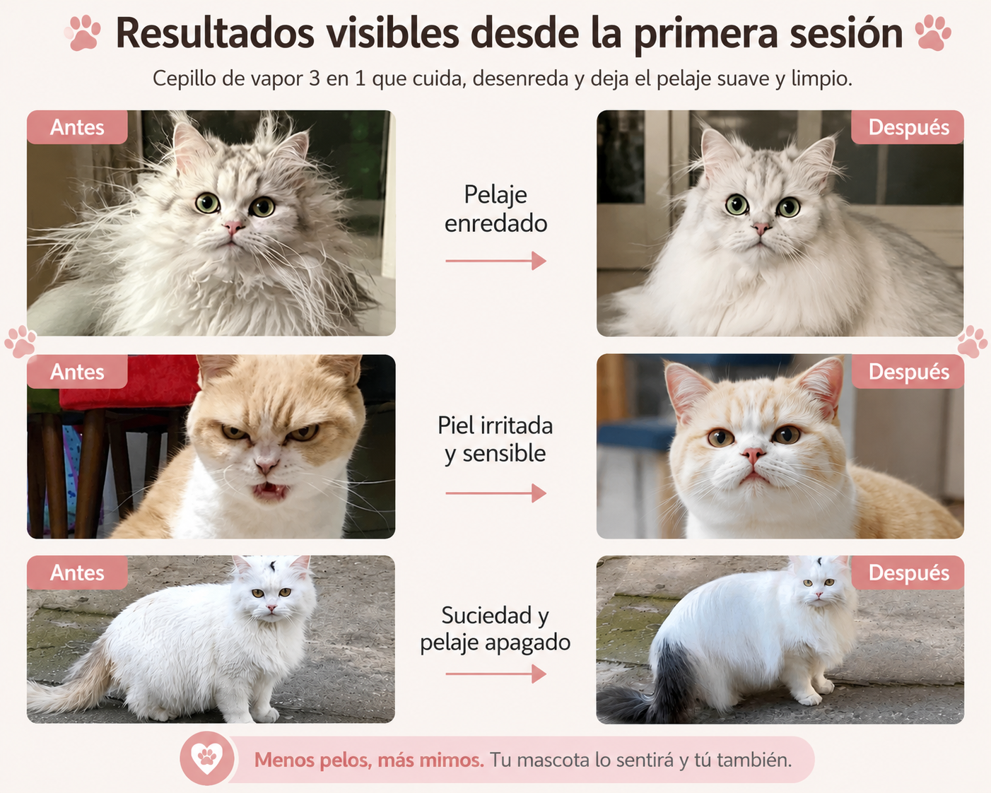 MimoSteam™ – Cepillo de Vapor 3 en 1 para Perros y Gatos